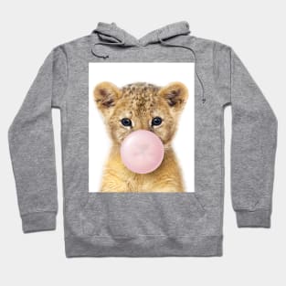 Baby Lion Blowing Bubble Gum, Pink Nursery, Baby Animals Art Print by Synplus Hoodie